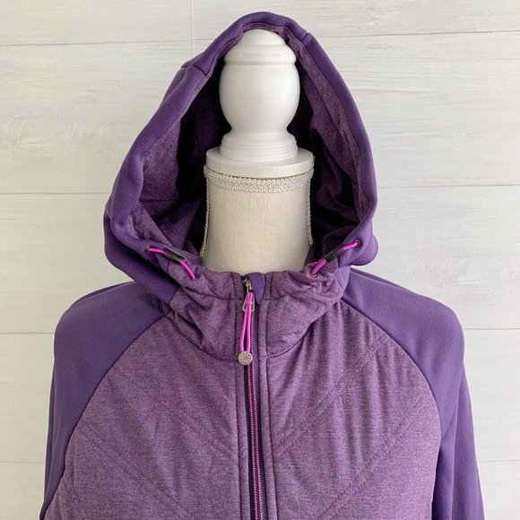 Athleta - Jump & Jive Purple Primaloft quilted stretch long hooded jacket, M - Picture 2 of 6